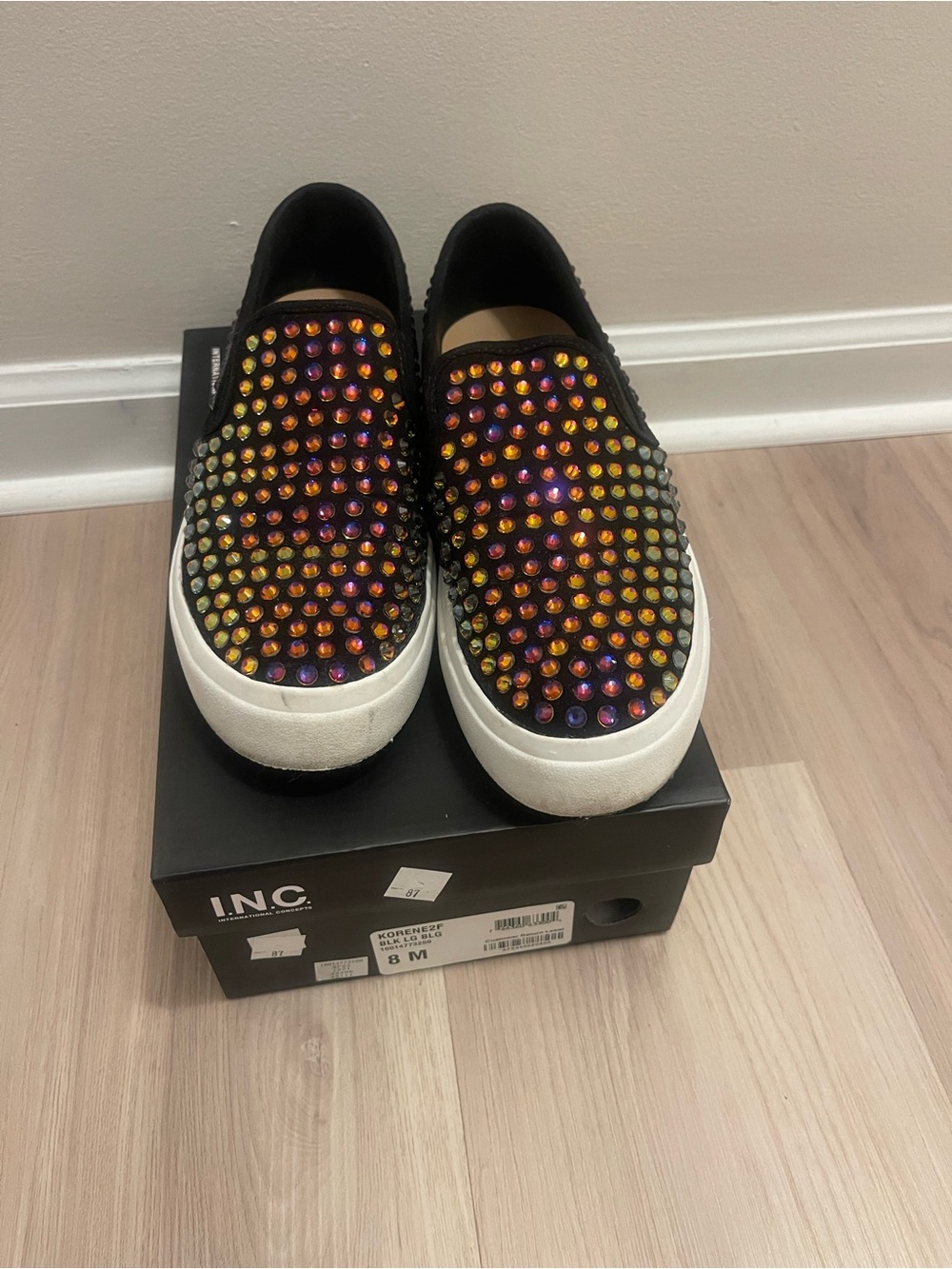 INC International Concepts Kids Black Slip-On Sneakers with Iridescent Studs